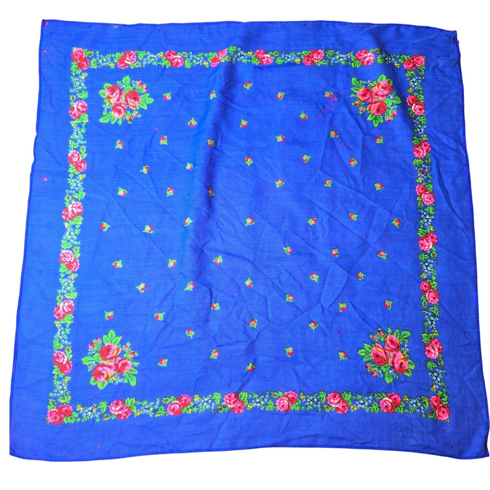 Scarf Belt Shawl Sash Table Runner Bandana Cover Up Hankie Tie Blue 29"x28" VTG